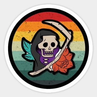 Vintage Spooky Halloween Grim Reaper Black Sticker